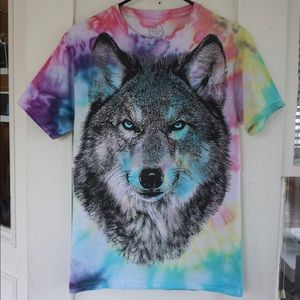 Custom Rainbow Swirl Tie Dye Wolf Tee